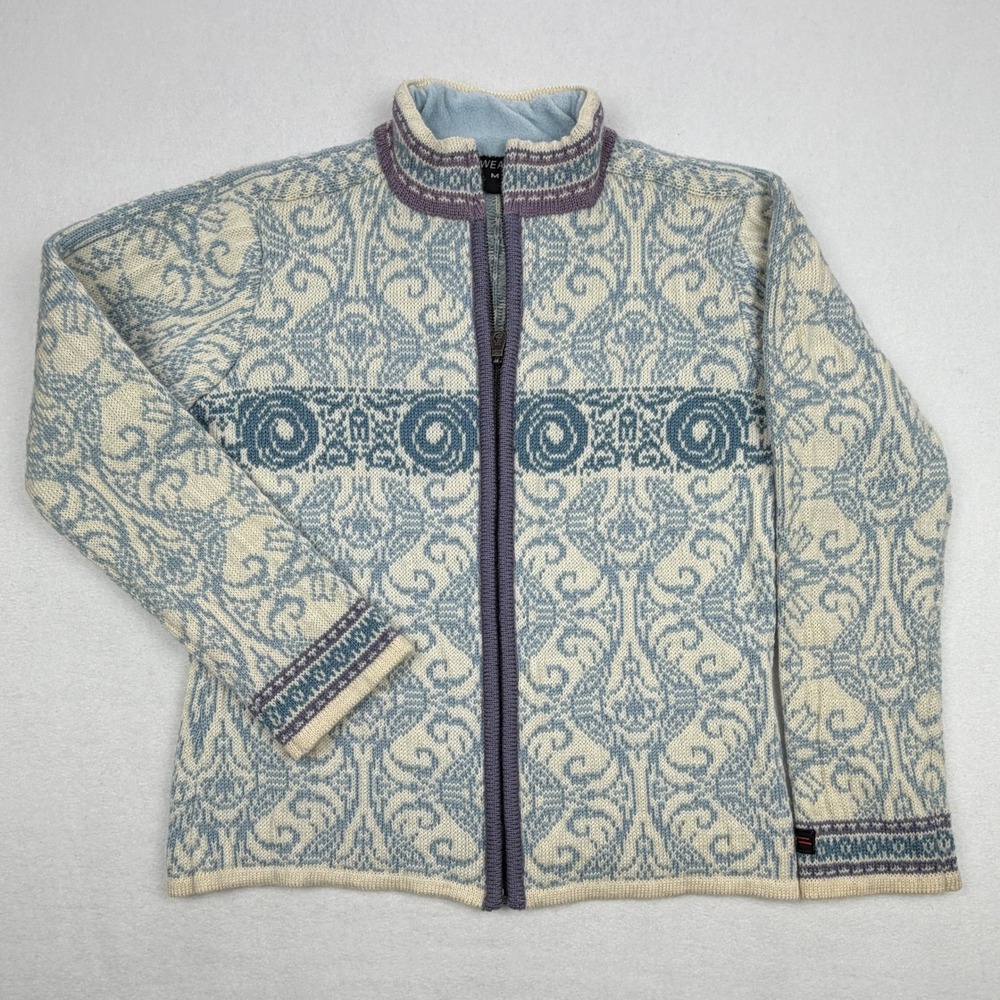 Vintage Icewear Icelandic Pure Wool Full Zip Damask Cardigan Sweater Medium